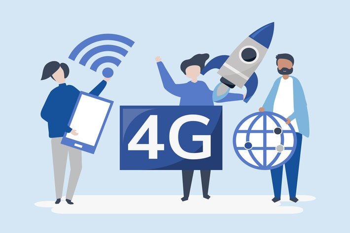 Character illustration of people with 4g icon